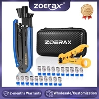 ZoeRax Kit de herramientas para engarzar cables coaxiales con pelacables, conectores F de 20 piezas: herramienta de compresión coaxial para cables coaxiales RG6,RG59,RG11