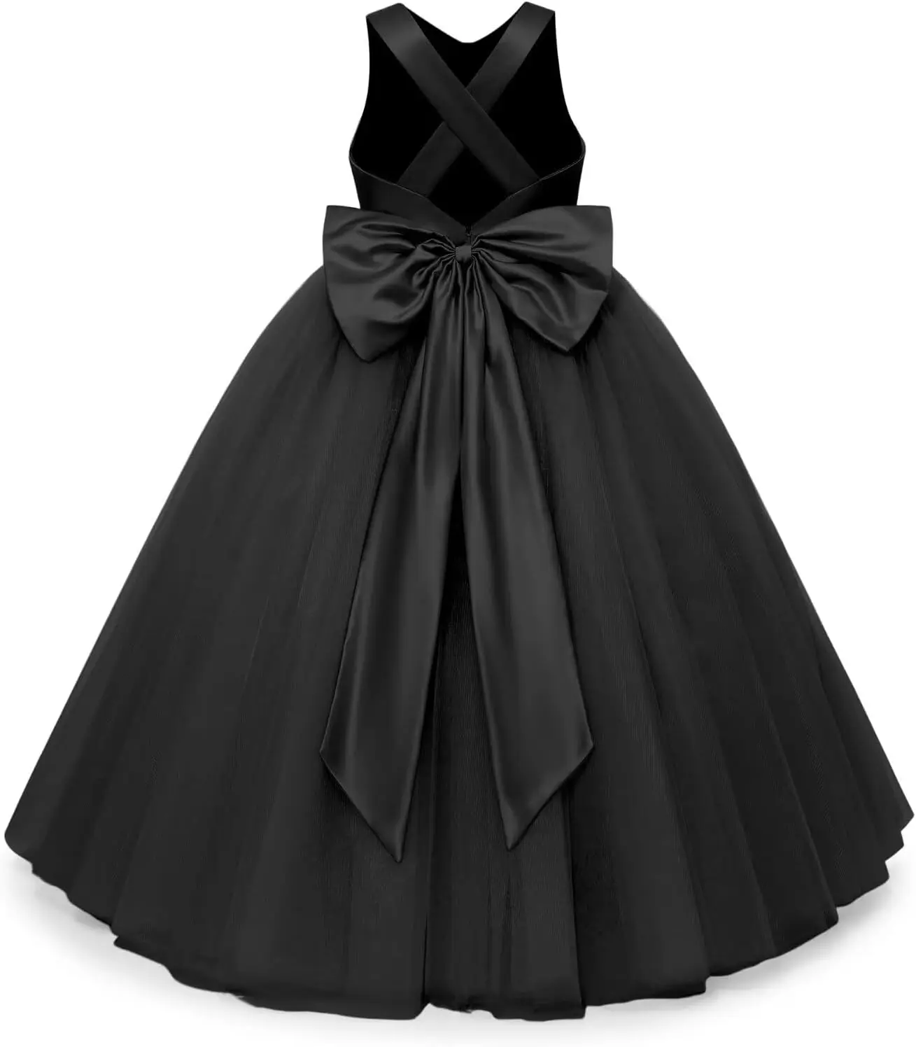 Платье с перекрещенными бретелями для девочек-цветочниц, атласное длинное платье для выпускного вечера с бантом, пышные тюлевые пышные платья для девочек, платья с цветочным узором для девочек