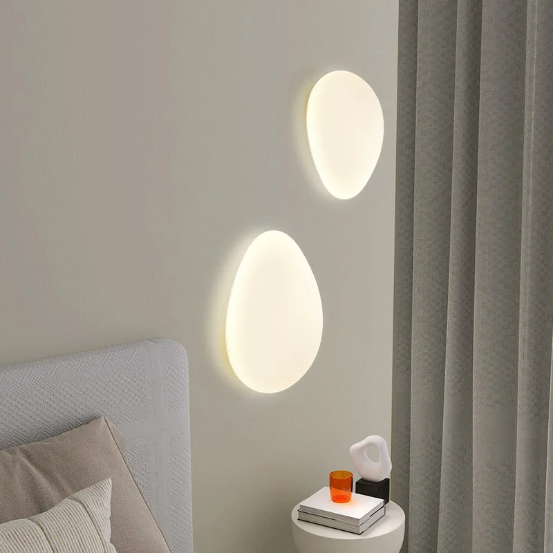 Nordic Creative Cobblestone Shape Modern Simple Living Room TV Sofa Background Wall Bedroom Bedside Plastic Lampshade Wall Lamp