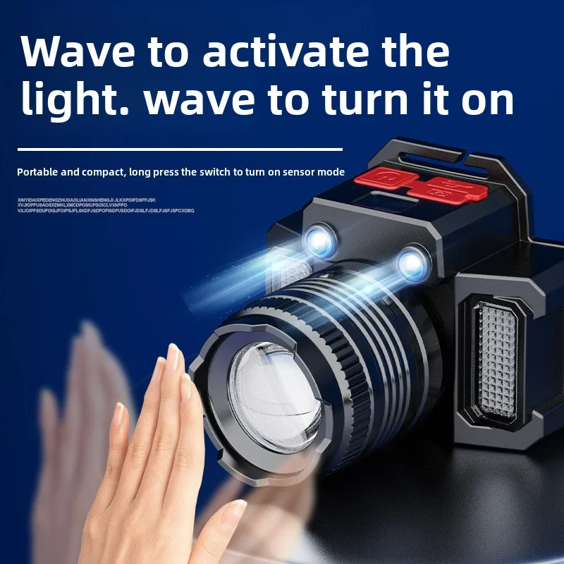 

High-Brightness Focus-Adjustable, Digital Display Headlamp for Outdoor Fishing - Multi-Function Rechargeable Head-Mounted Light