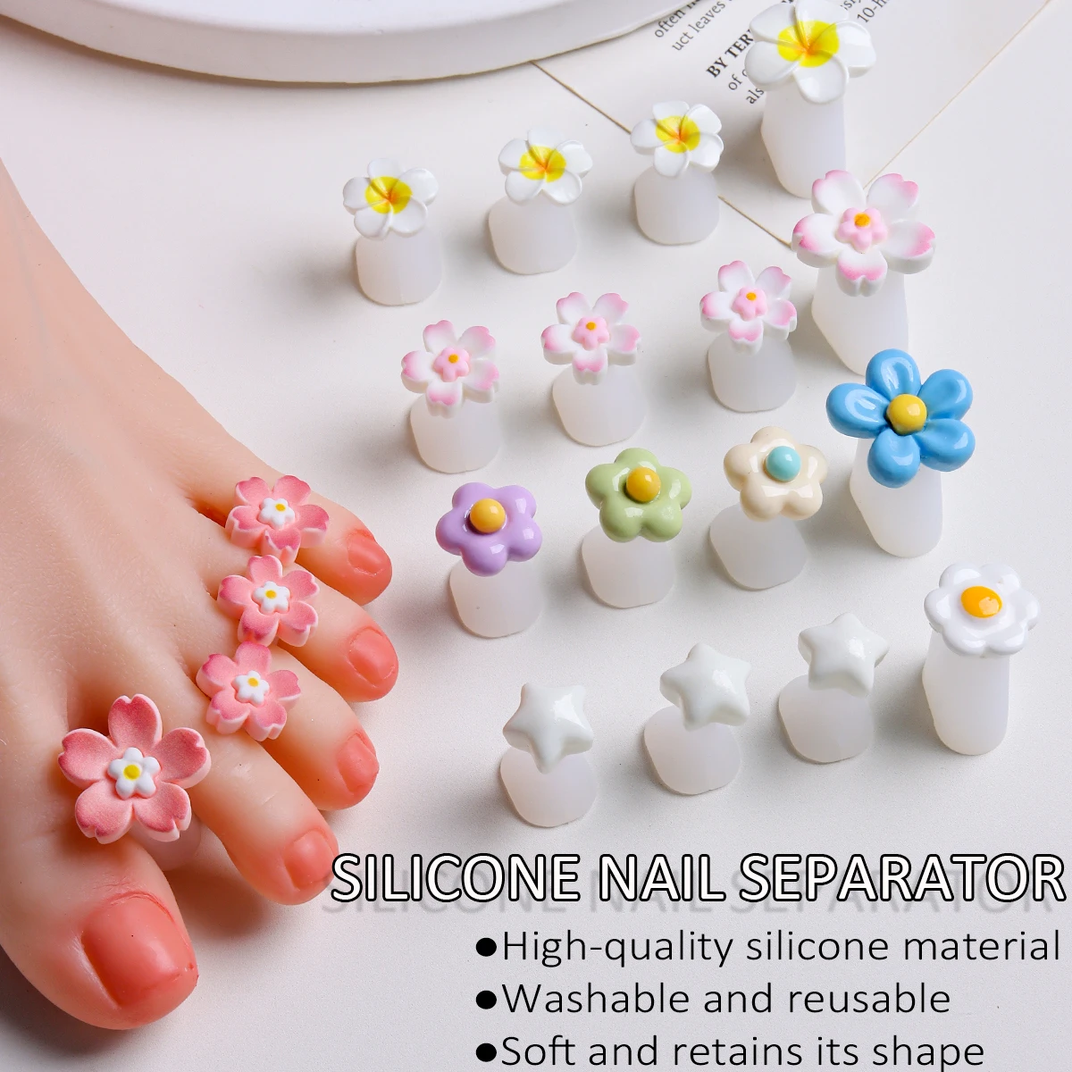 Cute Flower Silicone Toe Separators Reusable Soft Washable Toe Spacers Pedicure Tool