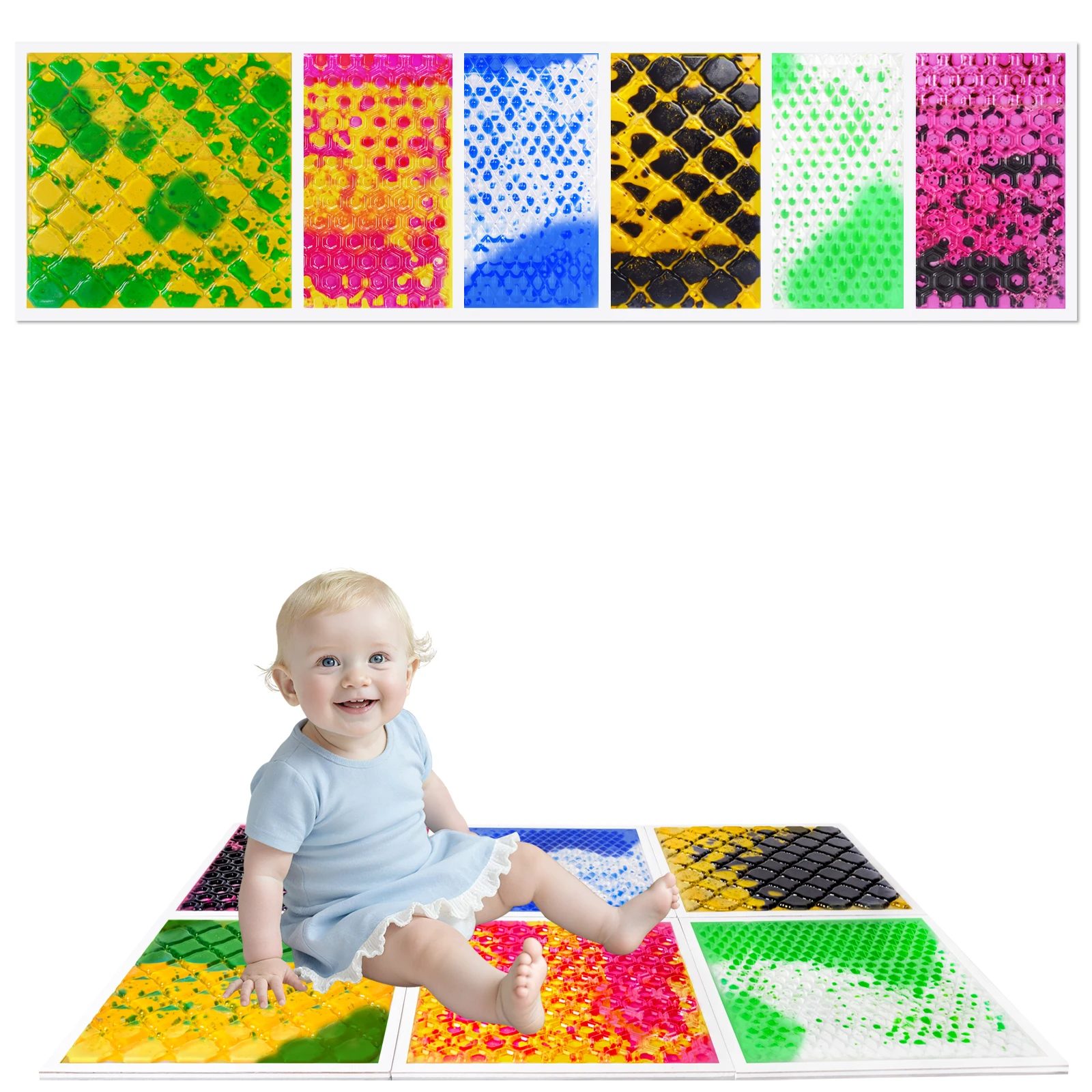 Azulejos de suelo sensorial para niños, color sensorial, exploración colorida en aulas, piso sensorial, cuadrado, 6 piezas