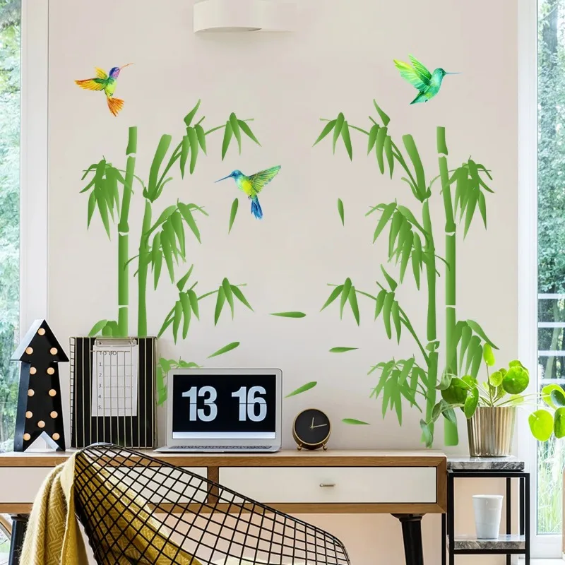 Removable Green Bamboo Forest Depths Wall Sticker Creative Chinese Style DIY Tree Home Decor Decals for Living Room Decoration