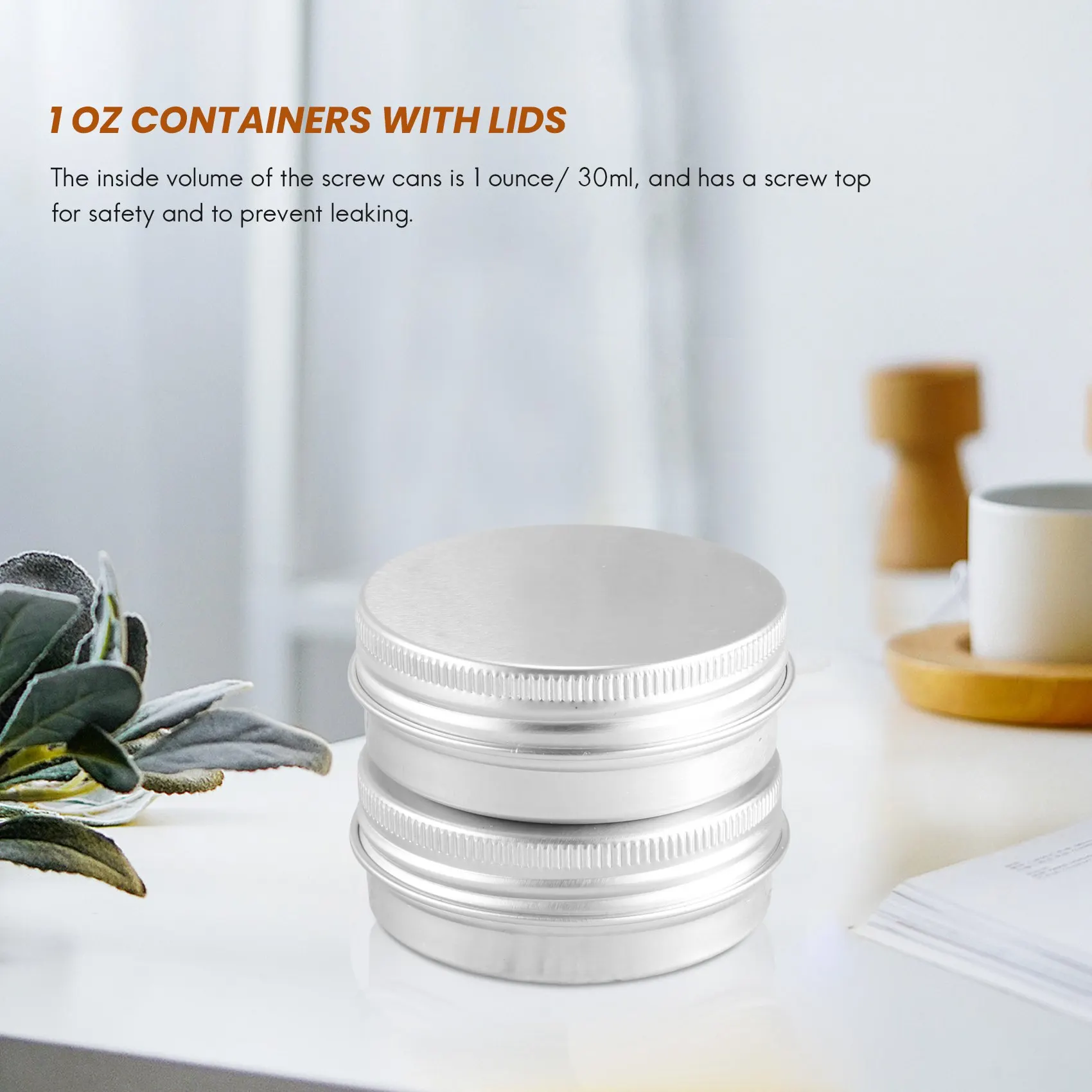 X11AA 48 Pcs 1 Oz Tins Silver Aluminum Tins Cans Screw Top Round Aluminum Tins Cans with Screw Lid Screw Lid Containers