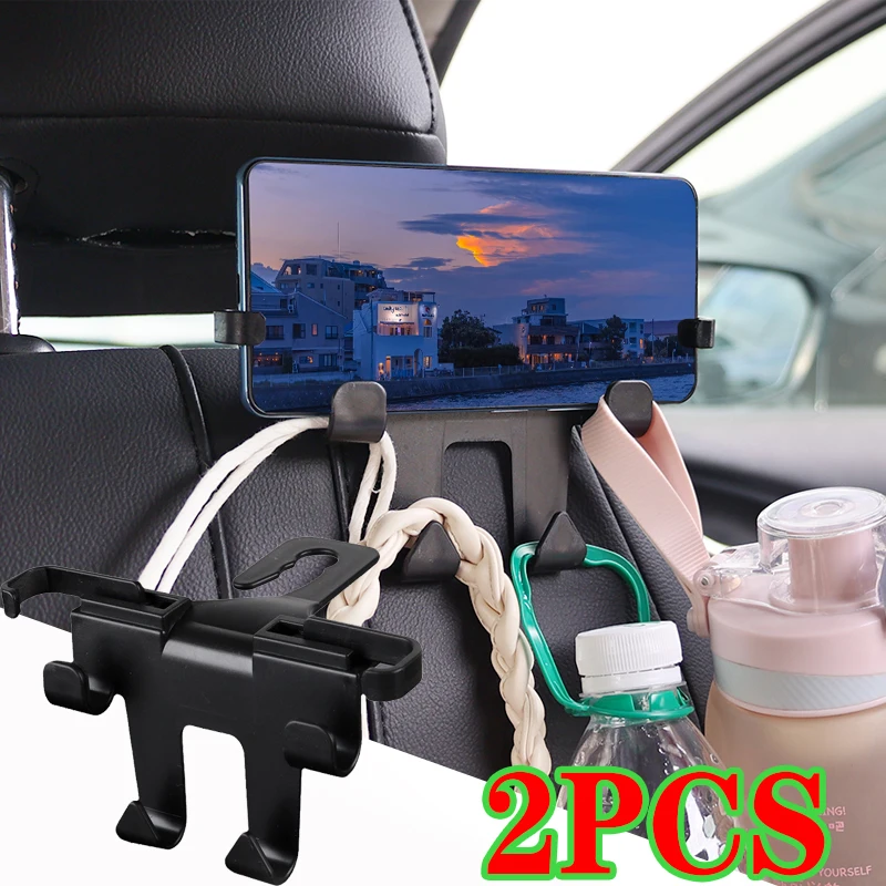 Multi-functional 2 in 1 Car Hook Hidden Multifunctional Rear Headrest Hook Car Rear Phone Holder Phone Holder Car Accessories