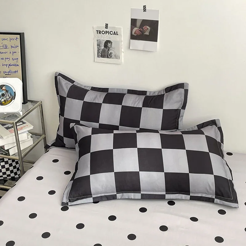 Plaid Bedding Sets Black Gray Quilt Cover Sets Pillowcase Bed Flat Sheets Fashion Duvet Cover Full Single Double King Bedclothes