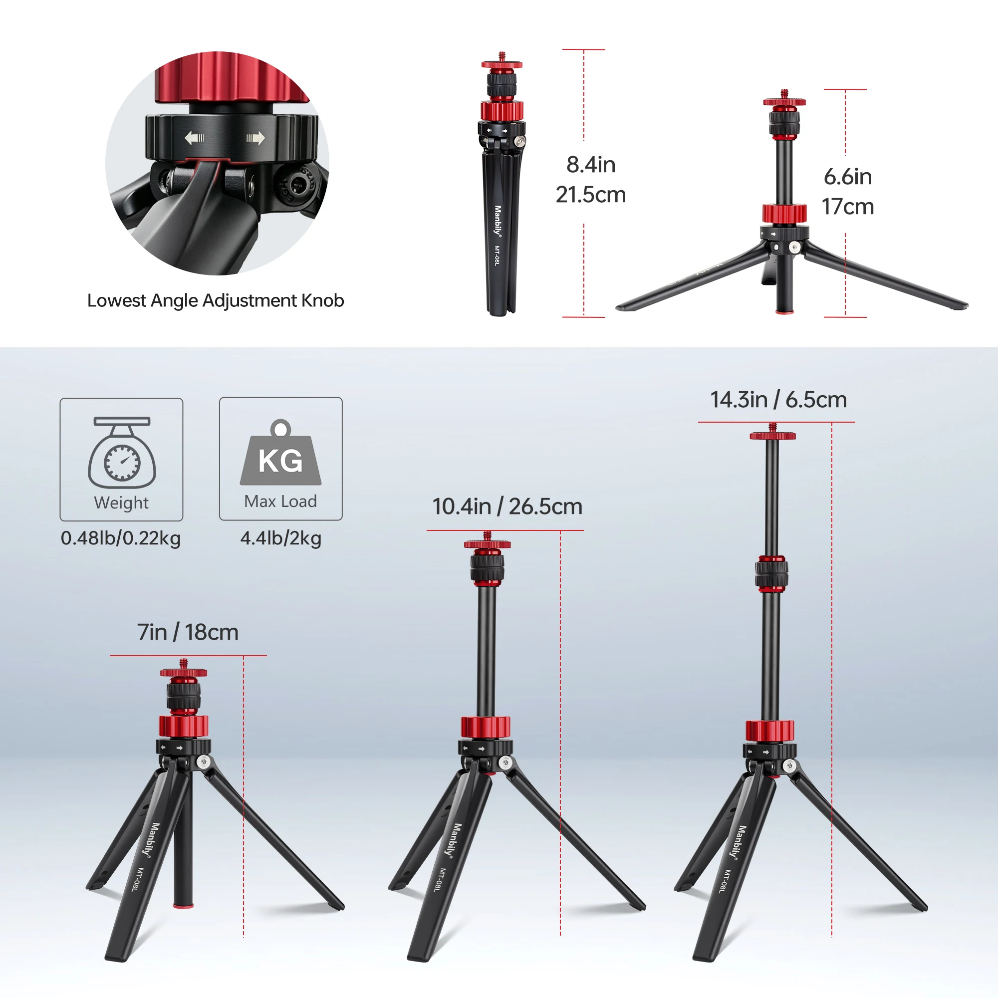Manbily MT-08L+YD-01 Portable Mini Tripod with Ball Head 360° Rotating for Pocket 3 Insta360 X6 Action Camera