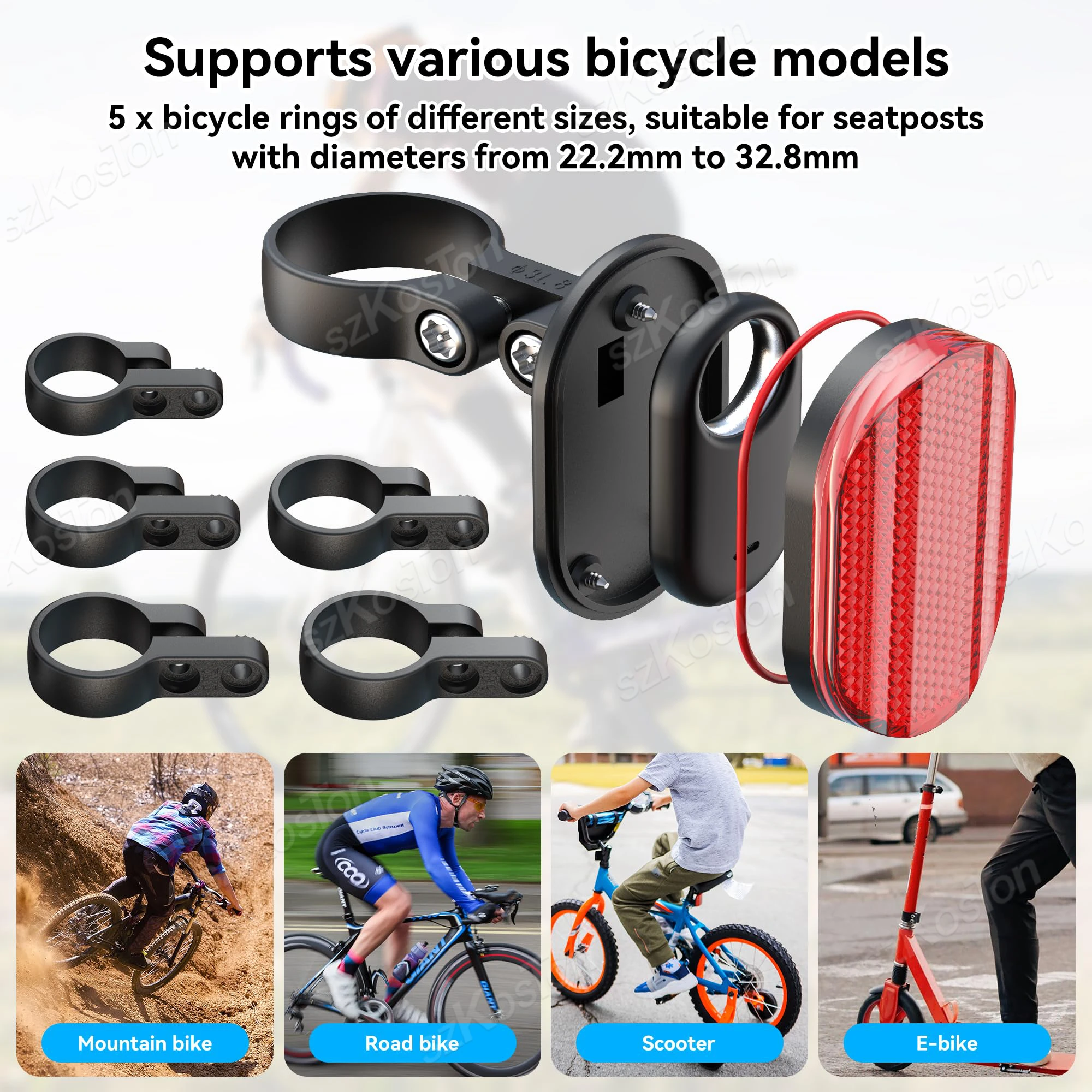 Uchwyt rowerowy na lokalizator Samsung SmartTag 2, Moto Tag i AirTag, ukryty, wodoodporny, antykradzieżowy, z odblaskami rowerowymi, etui na lokalizator GPS — zdjęcie produktu 4