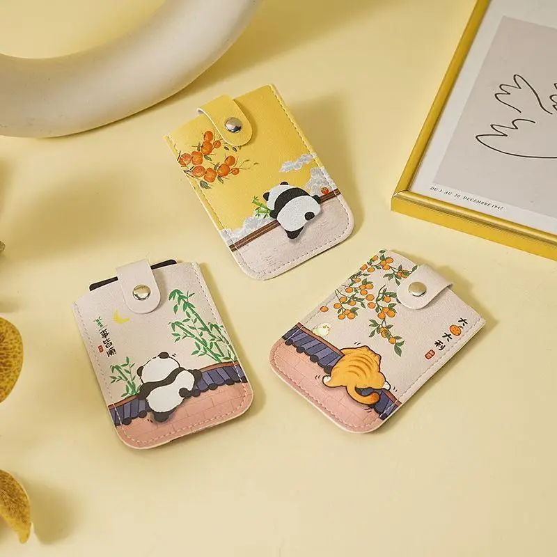 

Cartoon Laminated Concealed Mini Card Wallet RFID Blocking Pull-out Type ID Card Holder 4 Card Pockets PU Leather Purse