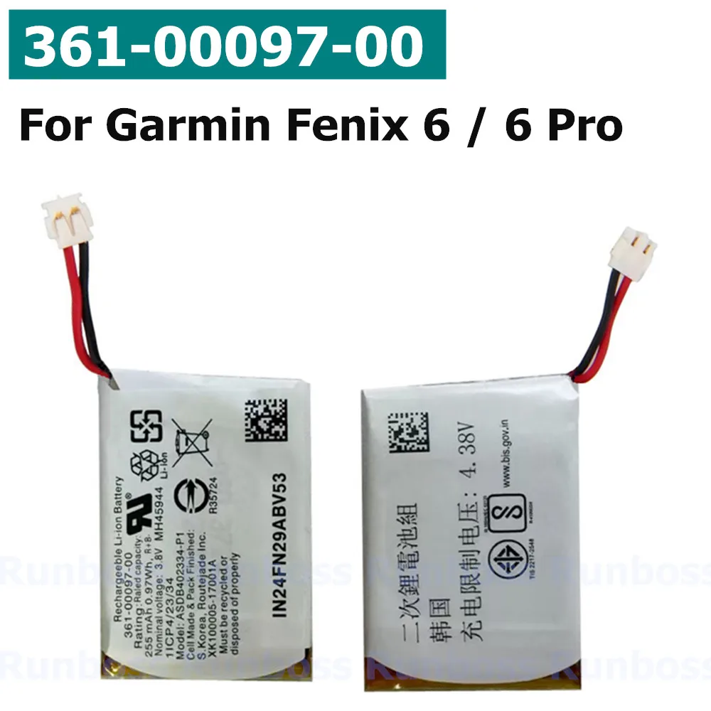 Original Replacement 361-00097-00 255mAh Watch Battery for Garmin Fenix 5/5 Plus,5F,6/6X/6X Pro,Approach S60,Forerunner 935,945