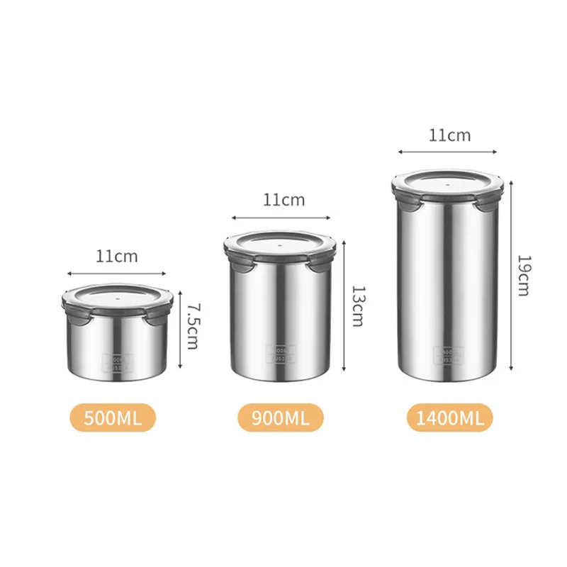 Stainless Steel Food Sealed Cans Large-capacity Grain Storage Tank Coffee Preservation Bottle with Buckle Kitchen Storage Tool