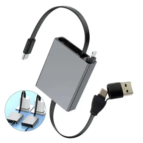 HTMCK For Arrival Telescopic USB Cable Type C  4 In 1 Data Cable Charging Retractable For IPhone Samsung Mobile IPad Laptop