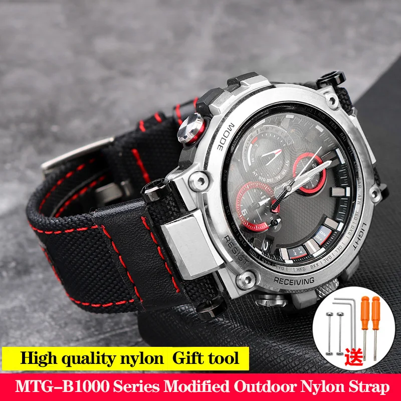 MTG B1000 Nylon Canvas Leather Watchband Modified for GSHOCK C-asio Watch MTG-B1000 Series Outdoor Sport Mens Watch Band Strap