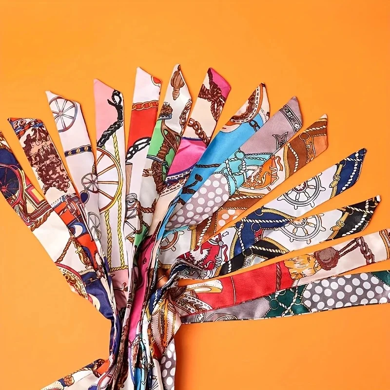 

10Pcs Women’s Paisley Print Multi-Use Scarves Elegant Long Hairbands Neck Scarves & Bag Straps DIY Craft Hair Scarf Accessories