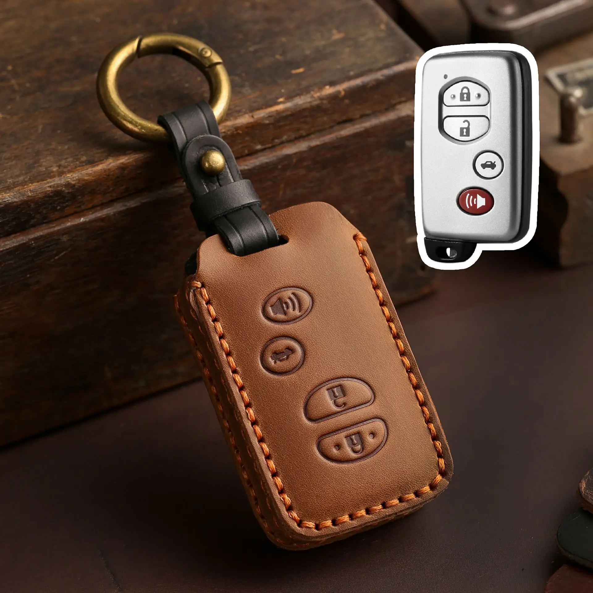 4 Bottons Leatehr Car Key Fob Case for Toyota Prius 30 Alpha Aqua Land Cruiser Auris for Lexus LC 200 2012 2013 2014 Accessories