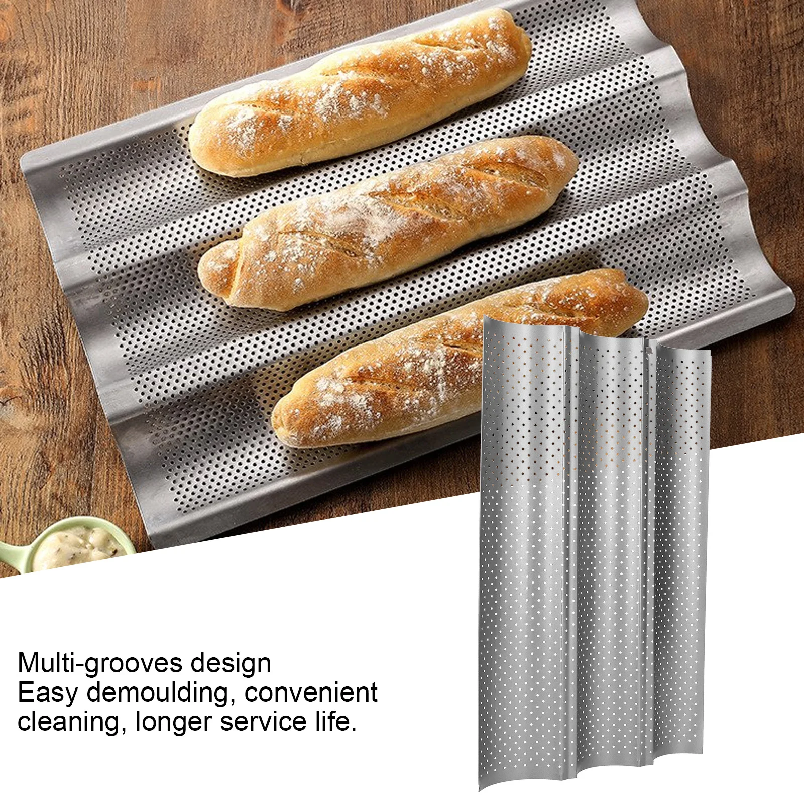 Sartén para hornear pan francés, antiadherente, multiranuras, ondas, sartén para pan francés, bandeja de cocina para hornear, molde, herramienta de cocina