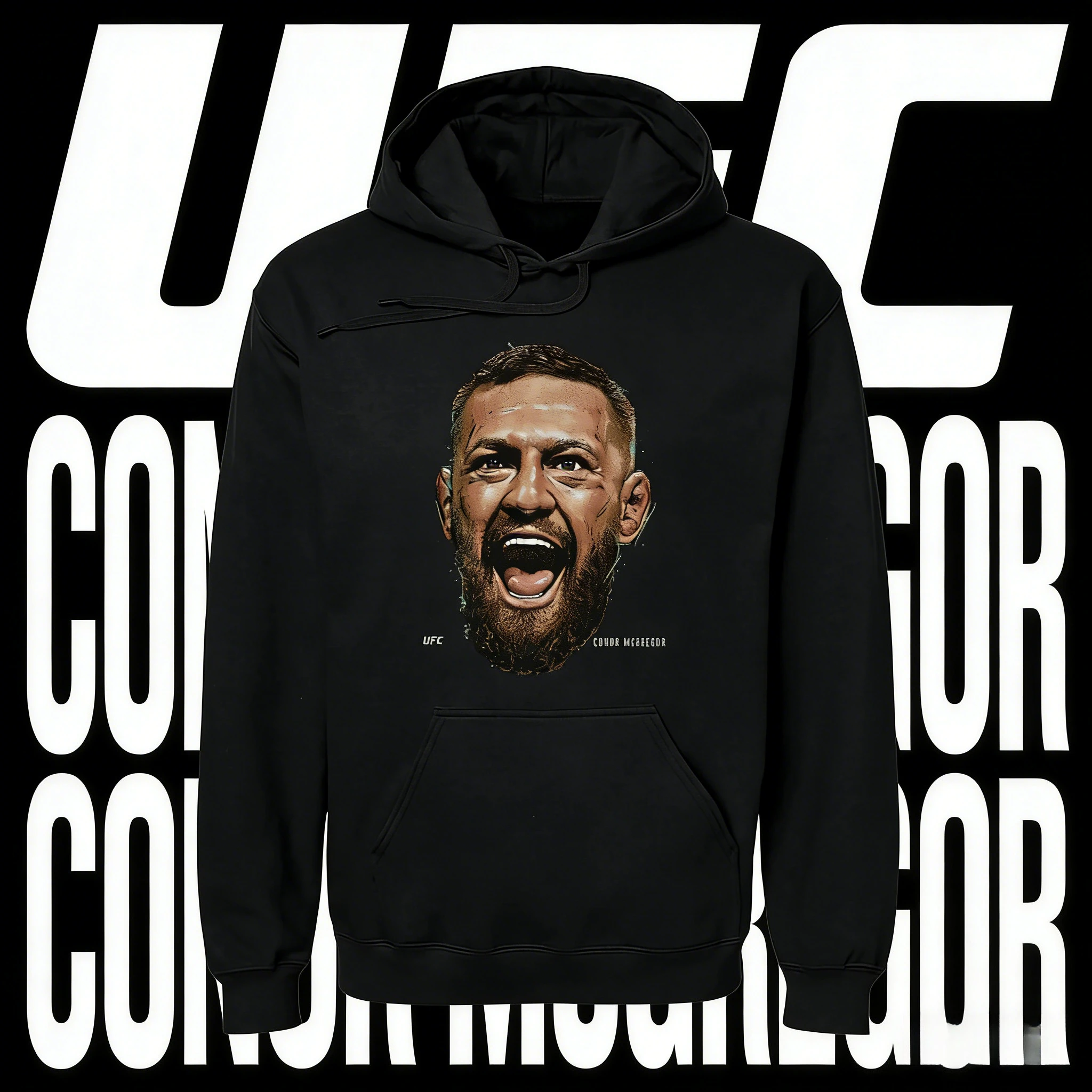 

2025-26, осенне-зимняя толстовка с капюшоном и периферийным рисунком UFC, свободная толстовка с принтом из 100% хлопка для мужчин и женщин