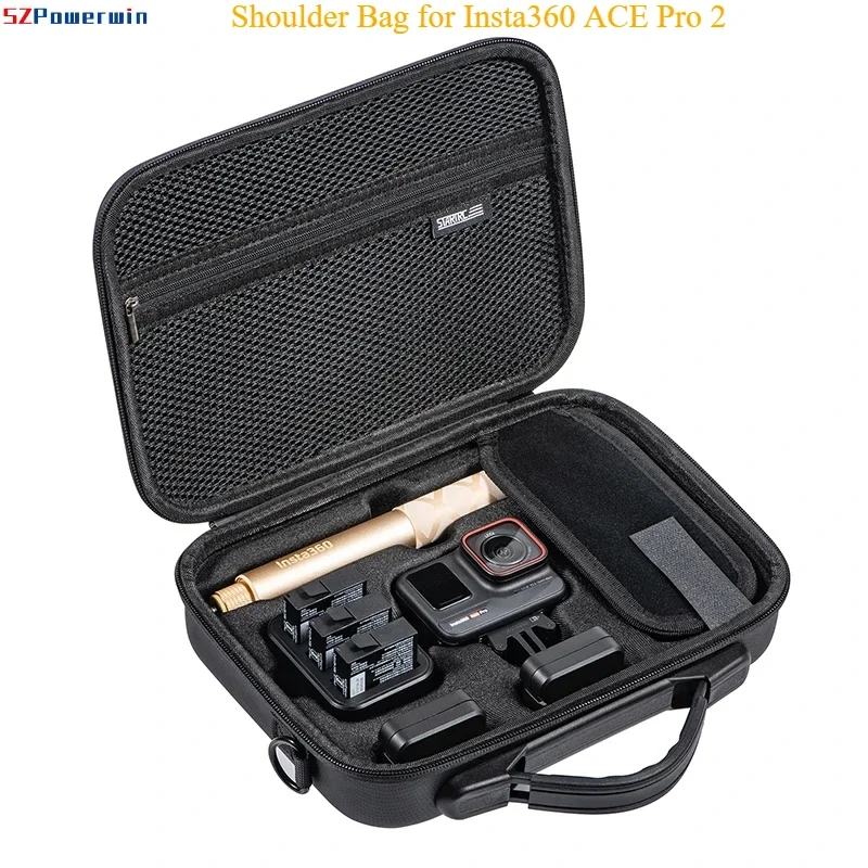 Powerwin Shoulder Bag Case for Insta360 ACE Pro 2 Camera Accessories Waterproof PU Case Large Space Storage For Insta360 ACE Pro