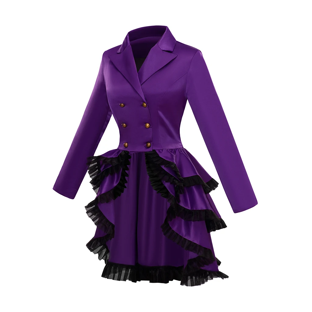 Victorian Women's Renaissance Purple Jacket Coat Meidieval Gothic Multi-layered Ruffles Double-breasted Outfits Costume