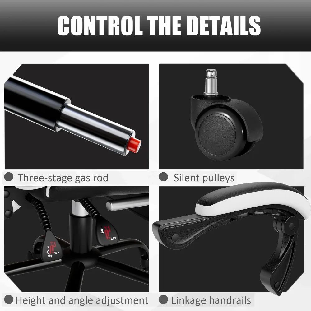 كرسي ألعاب مريح مع مسند للقدمين، كرسي ألعاب فيديو على طراز السباق للبالغين، كرسي مكتب ألعاب مستلق #6