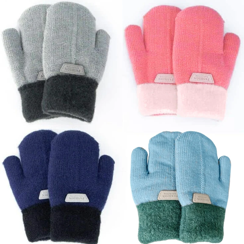 Warm Fleece Lined Kids Knit Mittens, Flexible Cuff Anti-drop Winter Outdoor Gloves for Boys Girls 4-8Y view 4