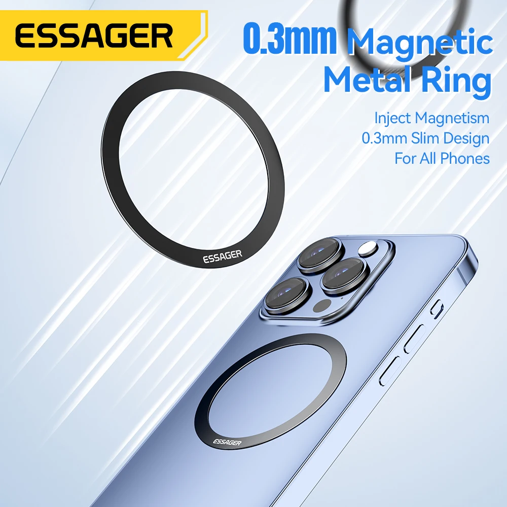 Essager 2PCS Magnetic Metal Ring for iPhone 15 14 13 12 Pro Max Plus MagSafe Magnet for Samsung Xiaomi Wireless Charging Plate