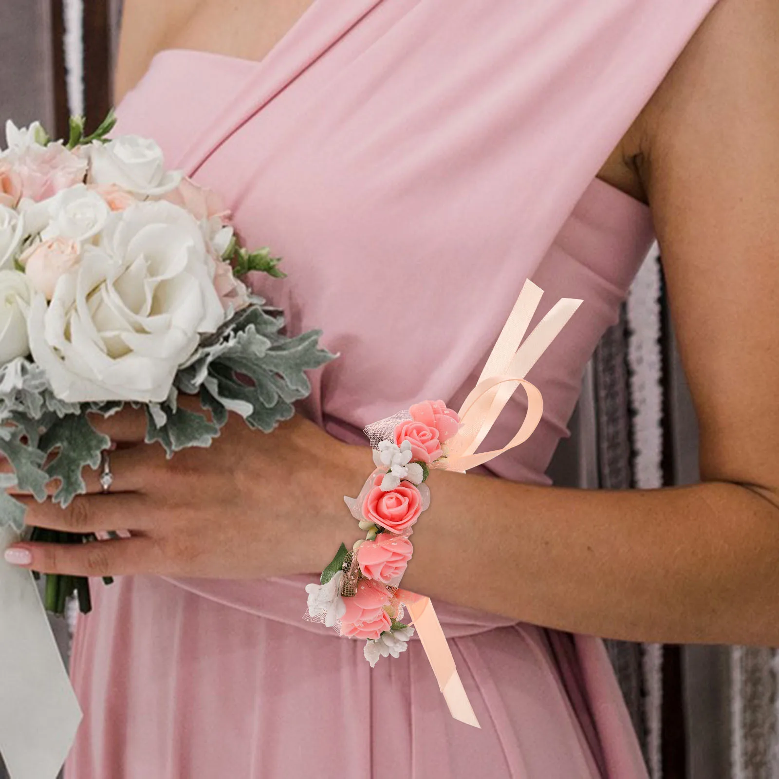 

4Pcs Rose Wedding Wrist Corsage Bridal Bridesmaid Flower Girl Women Mother of Bride Hand Flower Anniversary Bridesmaid Wrist