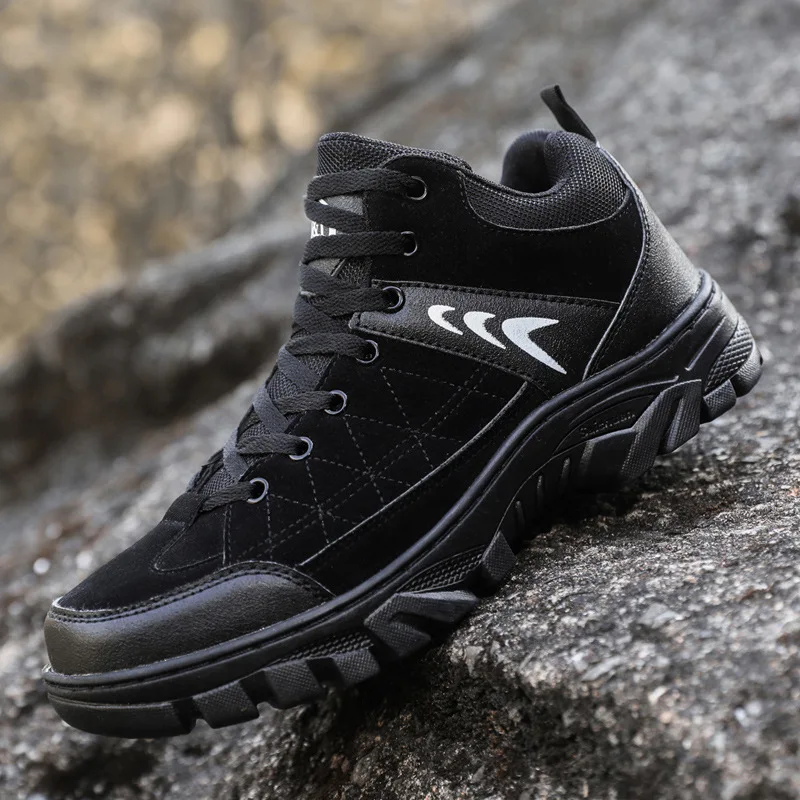 

Новые уличные кожаные мужские походные туфли со средним верхом на шнуровке, противоскользящая и износостойкая, туристическая обувь для спорта и отдыха