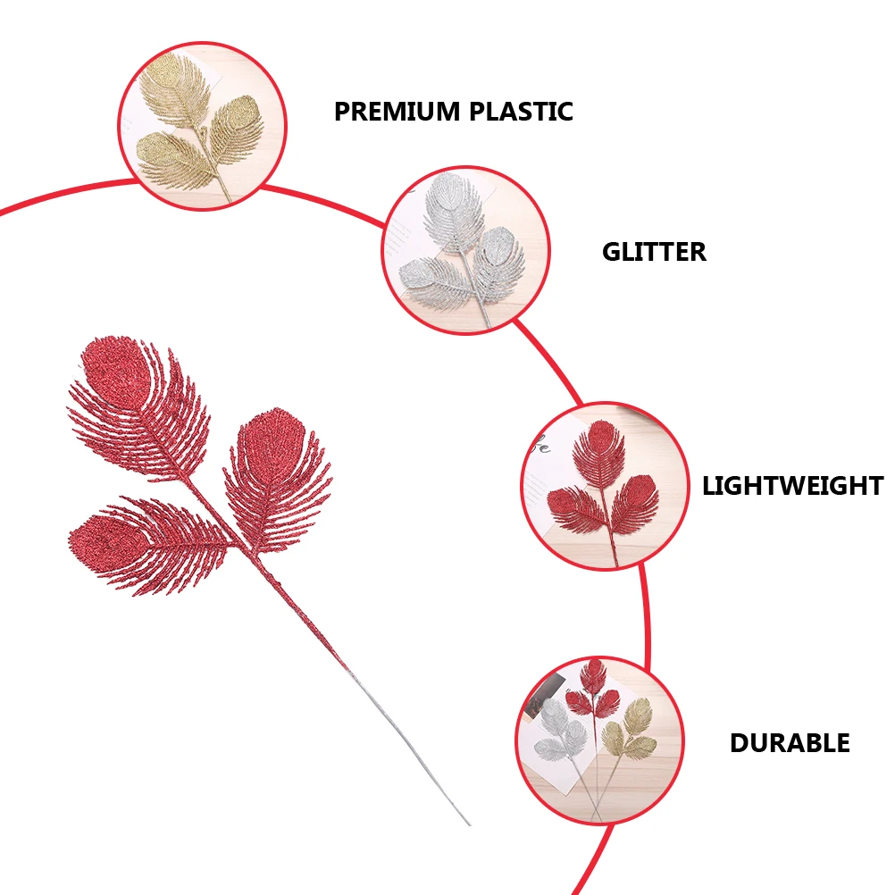 

10 Pcs Christmas Tree Decoration Decorations Fake Foliage Garland Leaves Wreath Glitter Plastic Artificial for