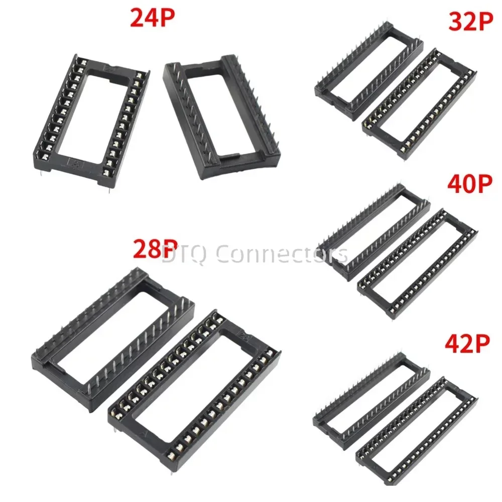 10pcs 2.54mm Pitch 6P 8P 16P 18P 24P 28P 32P 40P 42P DIP Solder Square Narrow Wide IC Socket Connector 6/8/16/18/24/28/32/40/42P