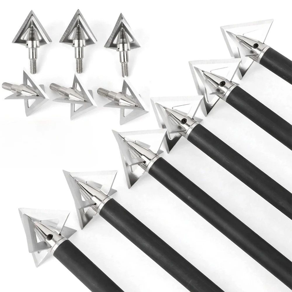 

12x Hunting Broadhead Stainless Steel 100gr Arrowhead Bow Archery Shooting Tips Stainless steel arrowhead Bow Hunting Silver