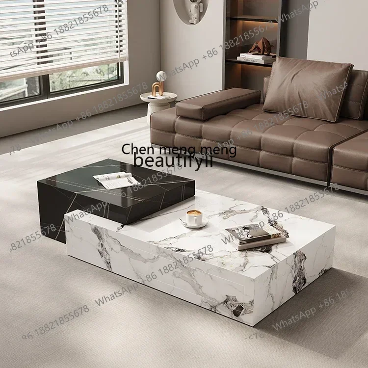 Italian minimalist rectangular rock slab coffee table light luxury modern simple living room household small apartment storag
