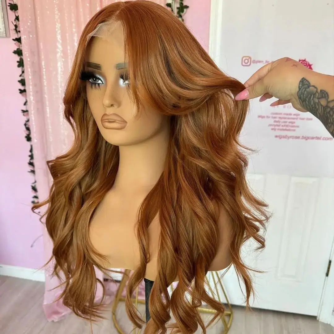 Fantasy Beauty High Quality Glueless Lace Front Synthetic Hair Wigs for Women 360 Ginger Brown Color Cosplay Lace Wigs Natural