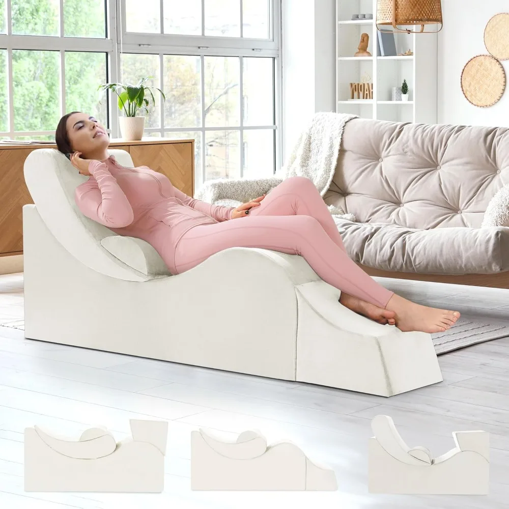 

Indoor yoga recliner, adult ergonomic chair, with adjustable footrest and lumbar support pillow