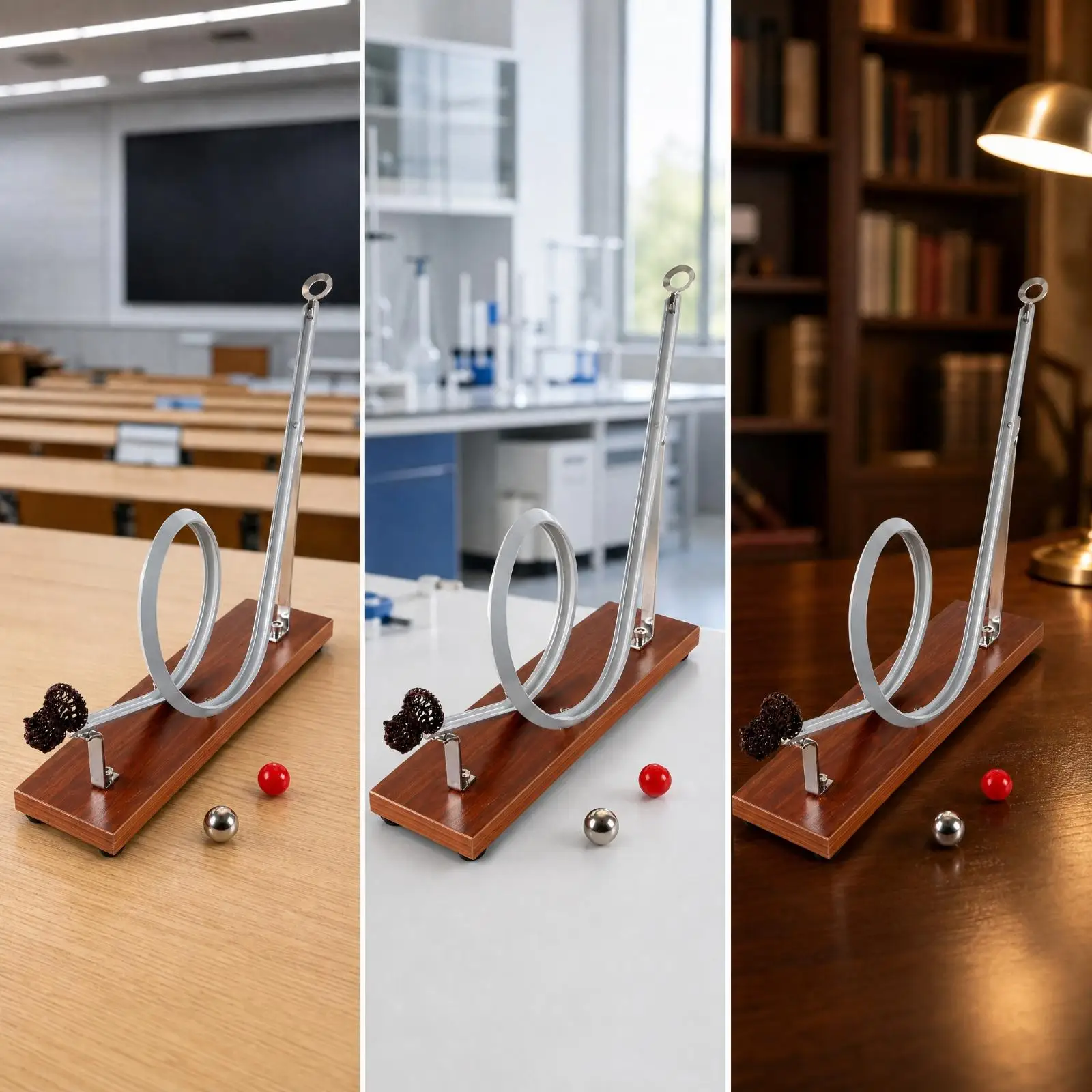 Centrifugal Force Apparatus Inertia Demonstrator with Wood Base and Metal Track for School Physics Learning