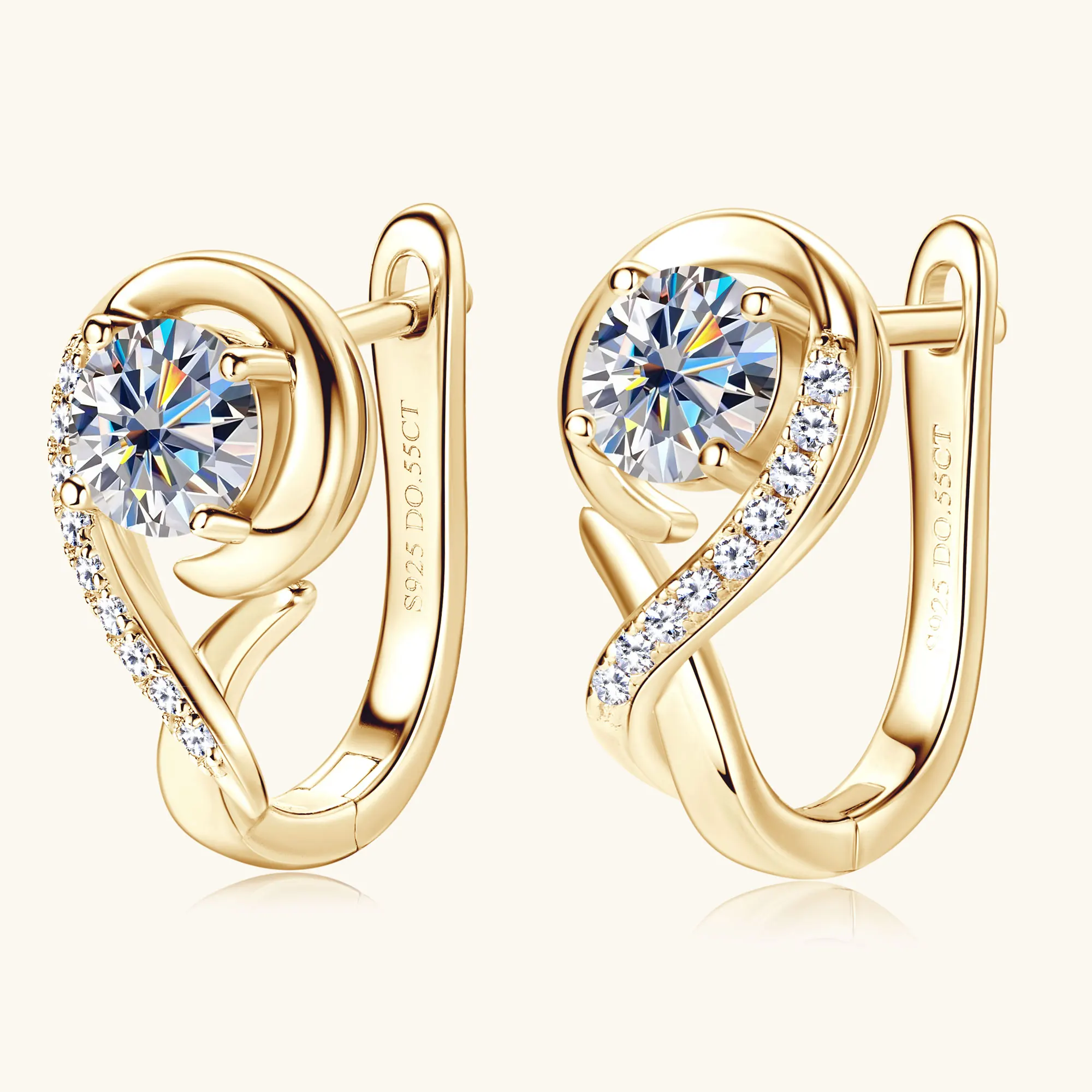Sweetrain Original 925 Sterling Silver Moissanite Hoop Earrings 5mm D VVS1 Round Cut Plated 18k Gold Diamond Wedding Earring
