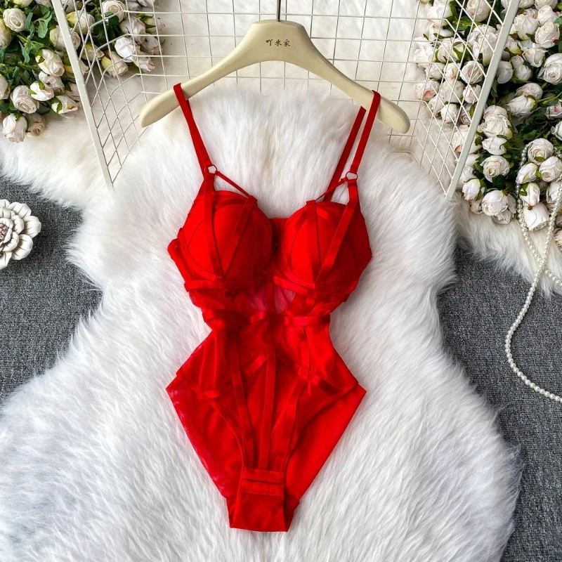

Sexy spicy girl with chest cushion jumpsuit women's summer new see through mesh slimming sexy niche design camisole vest