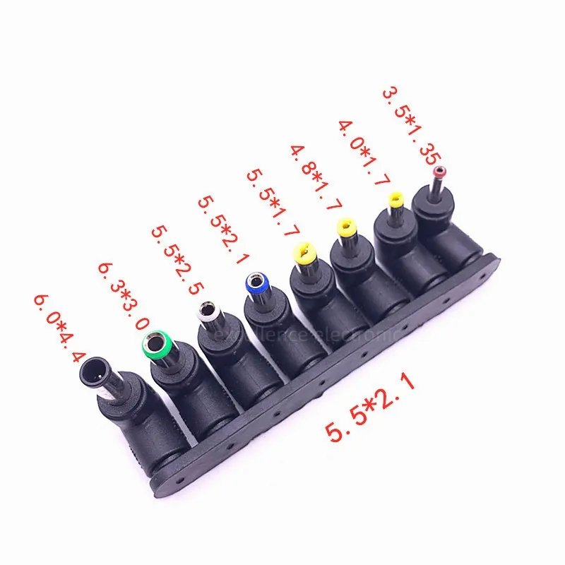 8-piece/Set Laptop Power Plug Adapter DC Female To Male 6.5*4.4 / 4.0X1.7 / 3.0*1.1 / 5.5*2.5 To 5.5*2.1m 90 Degrees