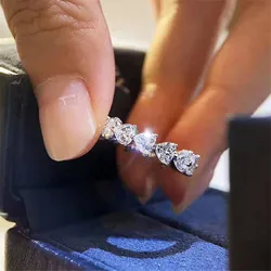 Eternity Heart Cut AAAAA cz ring 925 Sterling silver Engagement Wedding Band Rings for women men Promise Jewelry