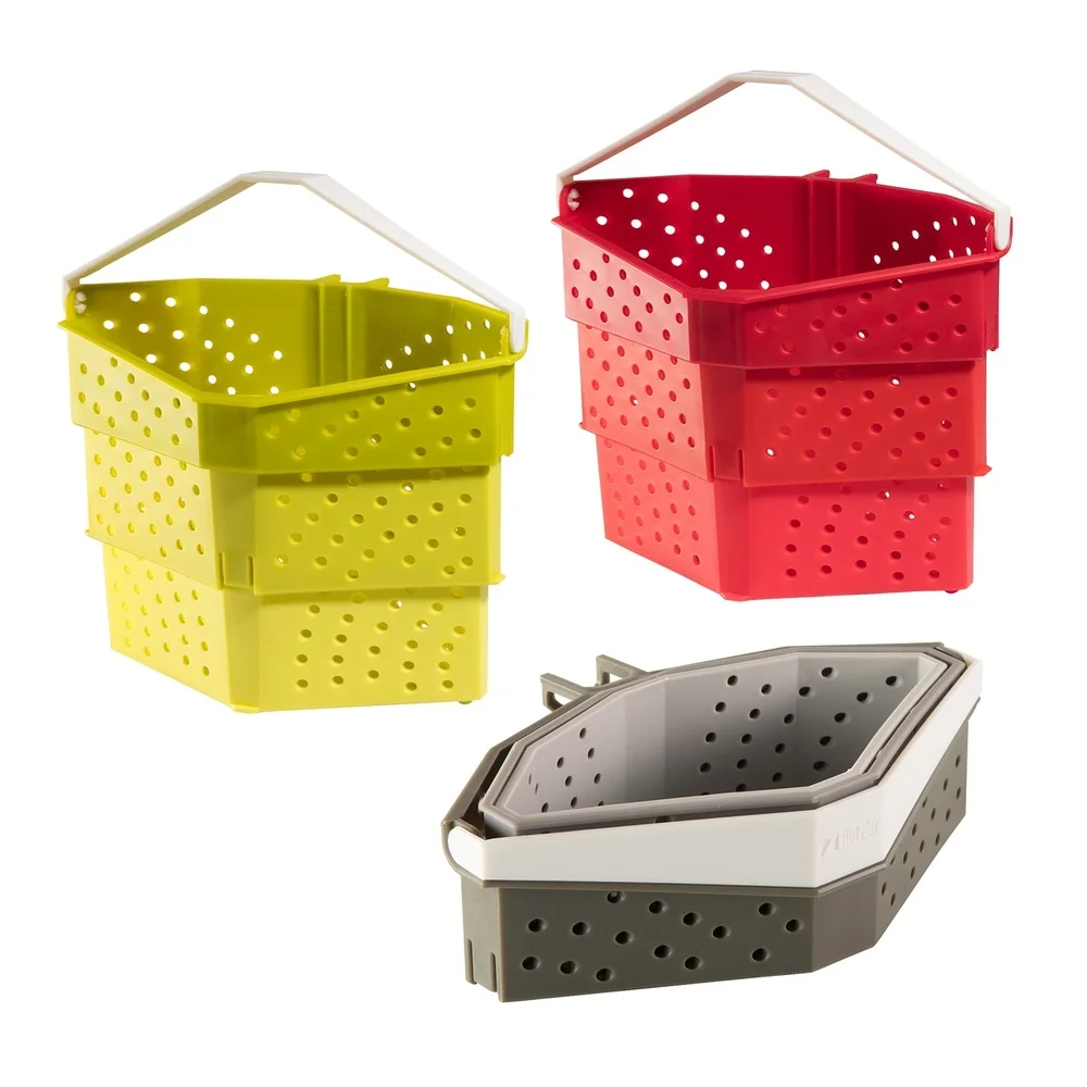 

Collapsible 3 Piece Cooker Set Boiling Steaming Straining Easy Lift Handle Compact Storage Dishwasher Safe Cooking Baskets