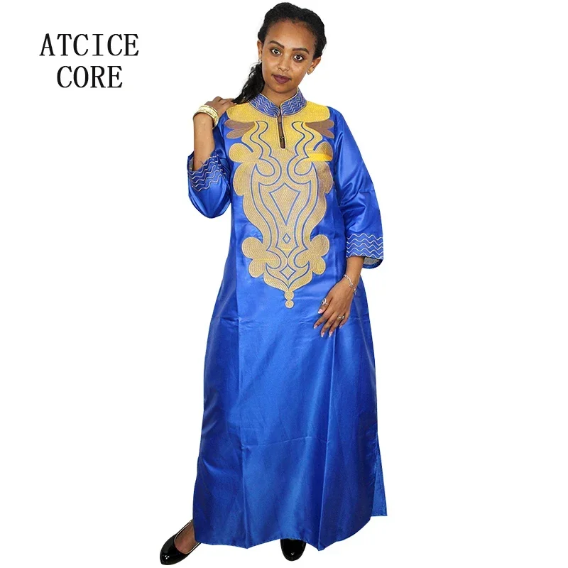 African Bazin Embroidery Design Dress Soft Material Long Dress Without Scarf