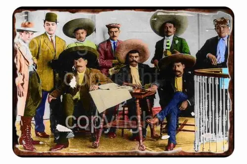 Emiliano Zapata & Gang Members and  the Press All Metal Tin Sign  8 x 12