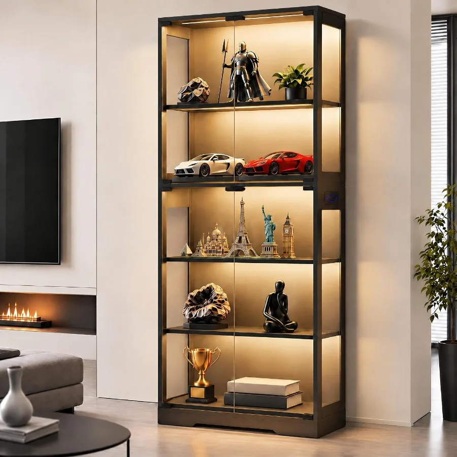65" Display Cabinet with Glass Doors and LED Lights