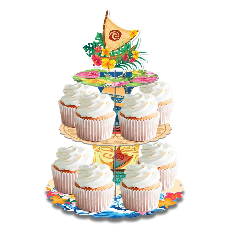 

3Tier Moana Sailing Adventure Party Cake Display Stand Kid Birthday Dessert Cupcake Rack Stand Baby Shower Party Cake Tray Decor