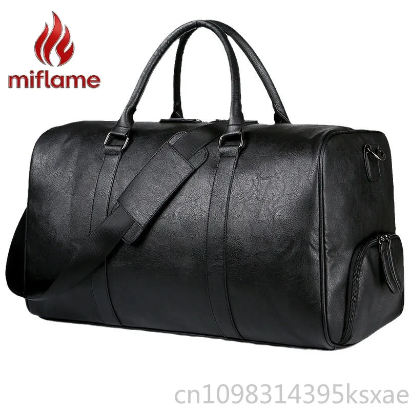 Travel Bag for Men Luxury Leather Vintage Large Capacity Crossbody Handbag Purse with Shoe Compartment Gym Business