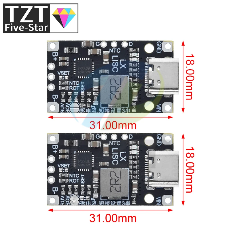 TZT Type-C USB 2/3S BMS 15W 8.4V 12.6V 1.5A Lithium Battery Charging Boost Module With Balanced Support Fast Charge