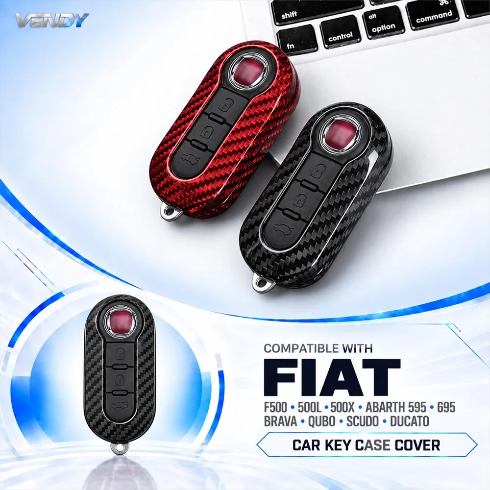Real Carbon Fiber Car Key Case Cover Protector Shell For FIAT F500 500L 500X Abarth 595 695 Brava Qubo Scudo Ducato Key Fob