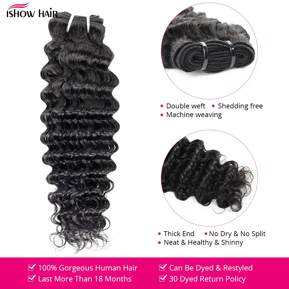 Deep Wave Bundles 100% Brazilian Remy Human Hair Weave Bundles 8-30 Inch Human Hair Extensions 1/3/4 PCS For Women Natural Color