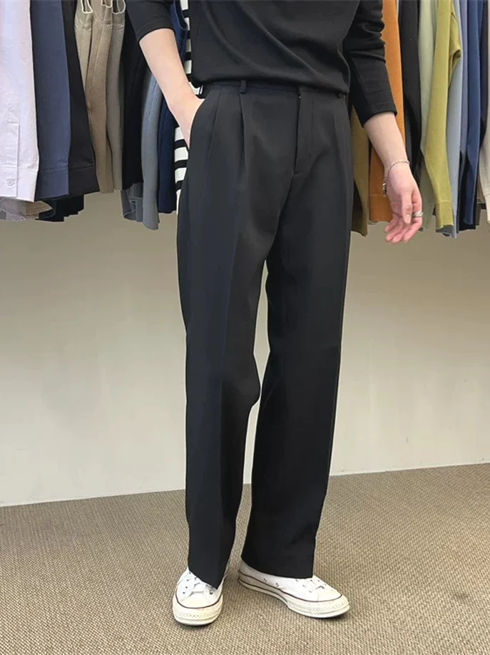 

Men's Workwear Straight Leg Pants Bla Suit Casual Commute No Ironing Busin Trousers Comfortable Loose Fit French Sle