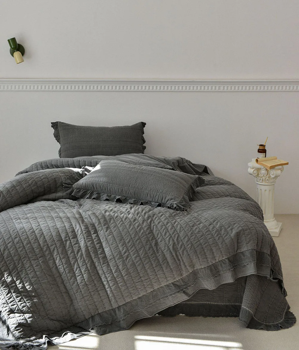Plant-Based Enzyme Dyed Quilt Set, 100% Cotton Reversible Bedspread 3-Piece Set, 1PC Hypoallergenic Soft Quilted Duvet Cover